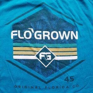 Flo Grown T-Shirt Men Large Blue Graphic Tee Double-Sided Cotton Short-Sleeve